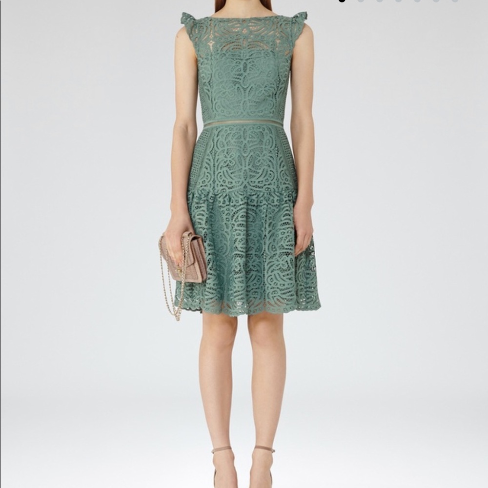 Reiss Green Lace Midi Dress
